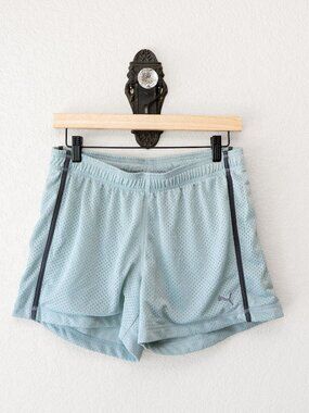 Puma Athletic Shorts Womens Large Green Mesh Drawstring Running Gym Activewear